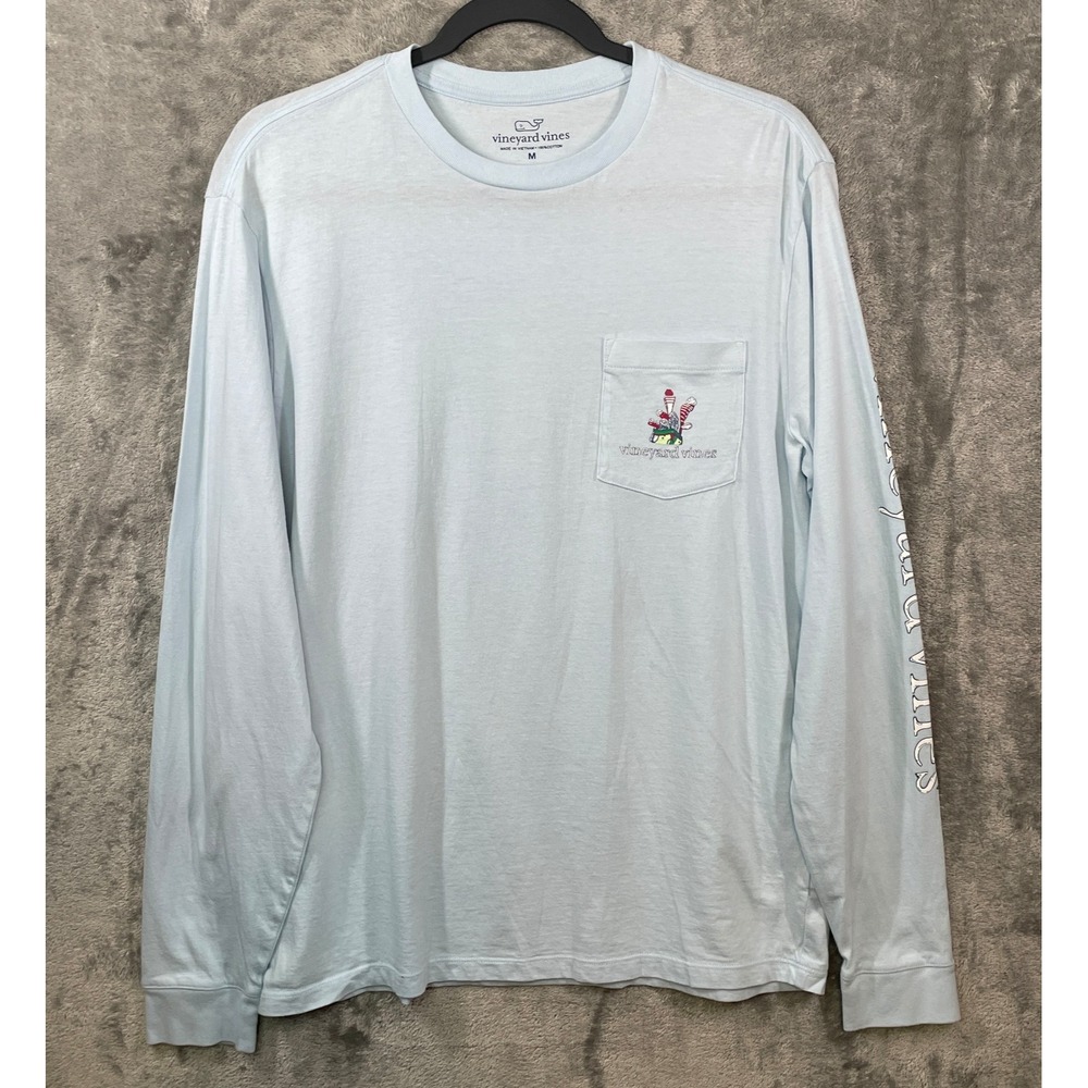 Vineyard Vines Golf Christmas Shirt Mens M Blue Long Sleeve Crew Neck Preppy Tee